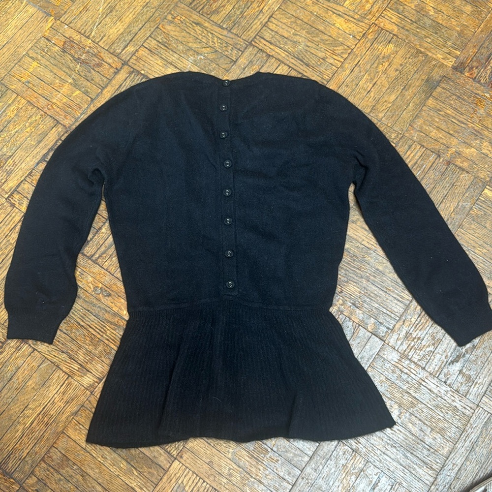 Aqua Peplum Cashmere Back Button Sweater